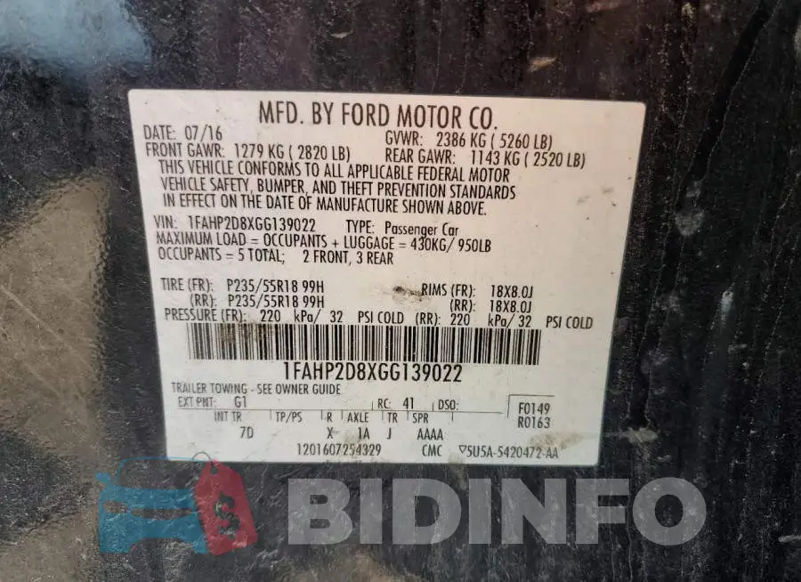 1FAHP2D8XGG139022 Photo# 12