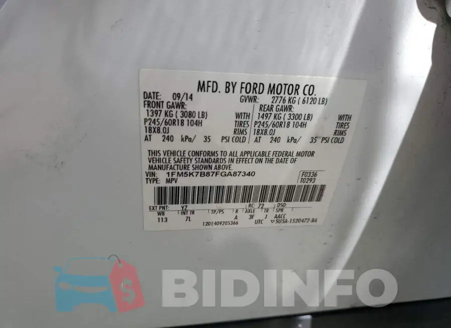 1FM5K7B87FGA87340 Photo# 12