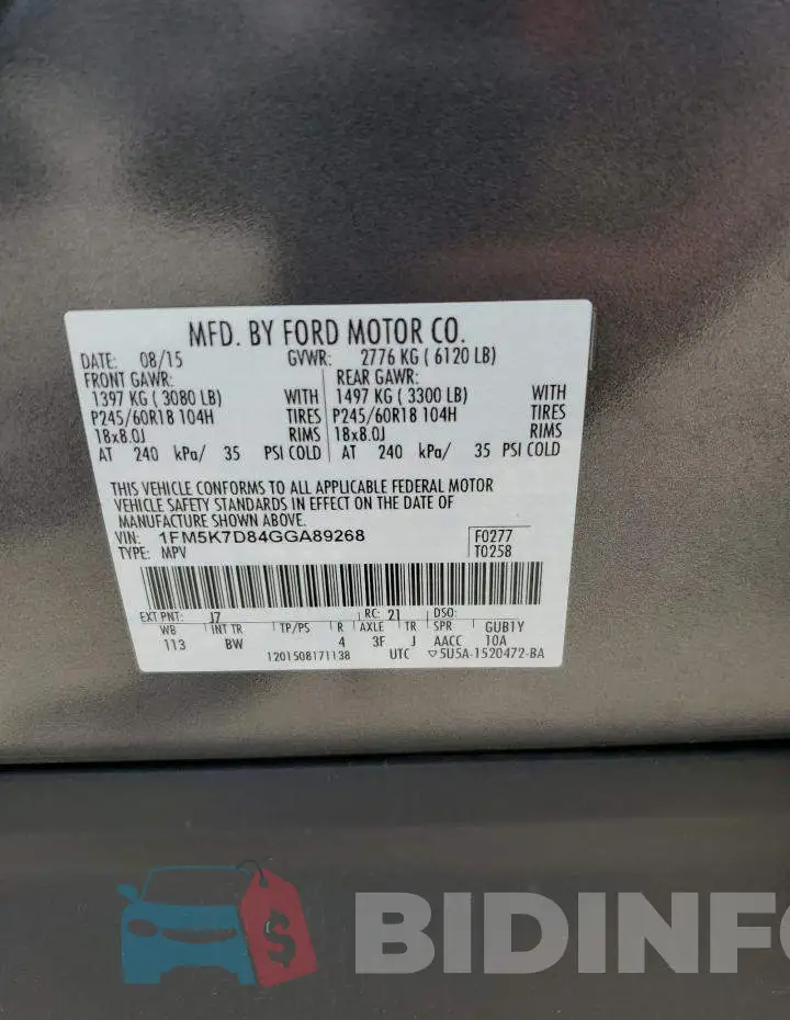 1FM5K7D84GGA89268 Photo# 14