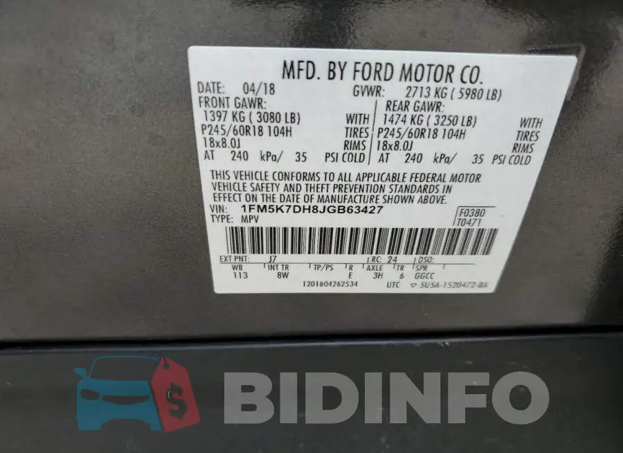 1FM5K7DH8JGB63427 Photo# 14