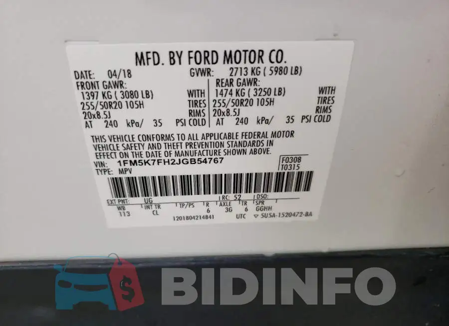 1FM5K7FH2JGB54767 Photo# 13