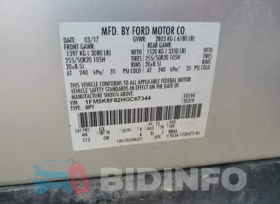 1FM5K8F82HGC67344 Photo# 12