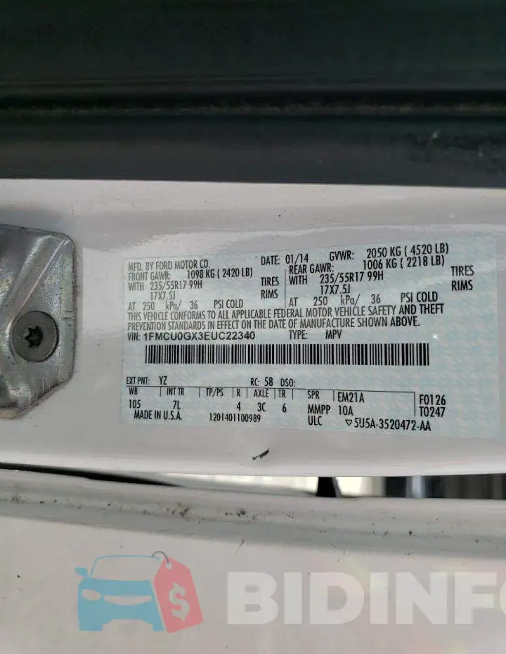 1FMCU0GX3EUC22340 Photo# 12
