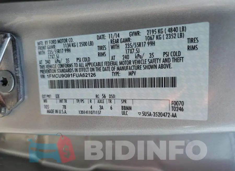 1FMCU9G91FUA62126 Photo# 12