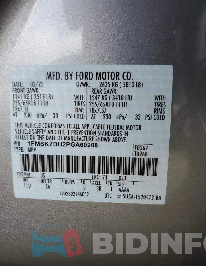 1FMSK7DH2PGA60208 Photo# 13