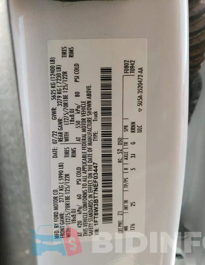 1FT8W3BT7NEF03447 Photo# 12