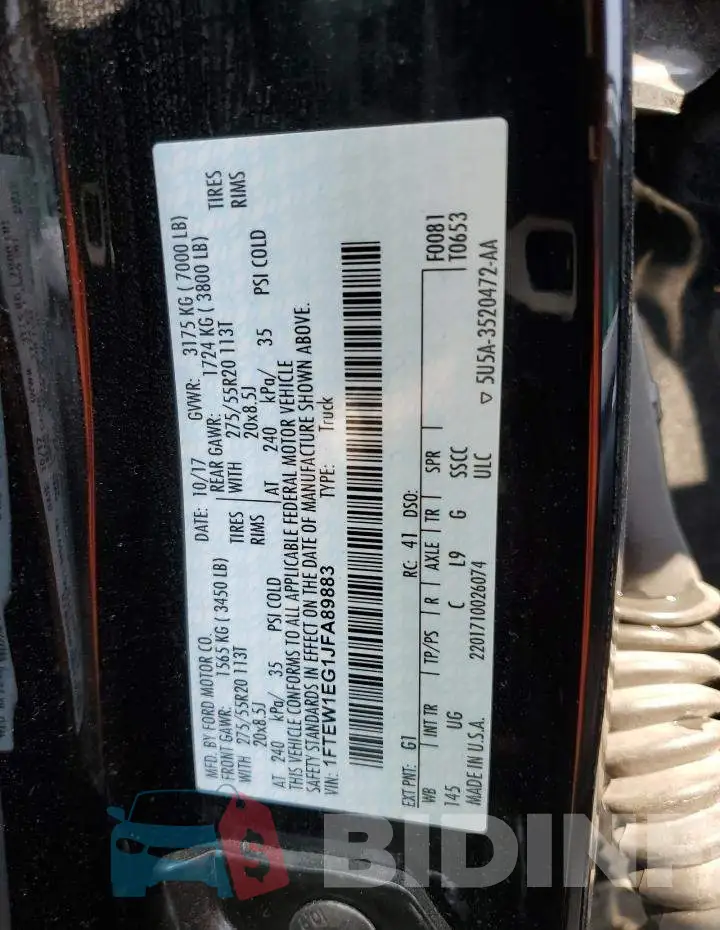 1FTEW1EG1JFA89883 Photo# 14