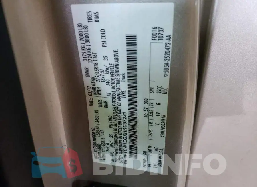 1FTEW1EGXHKC97231 Photo# 12