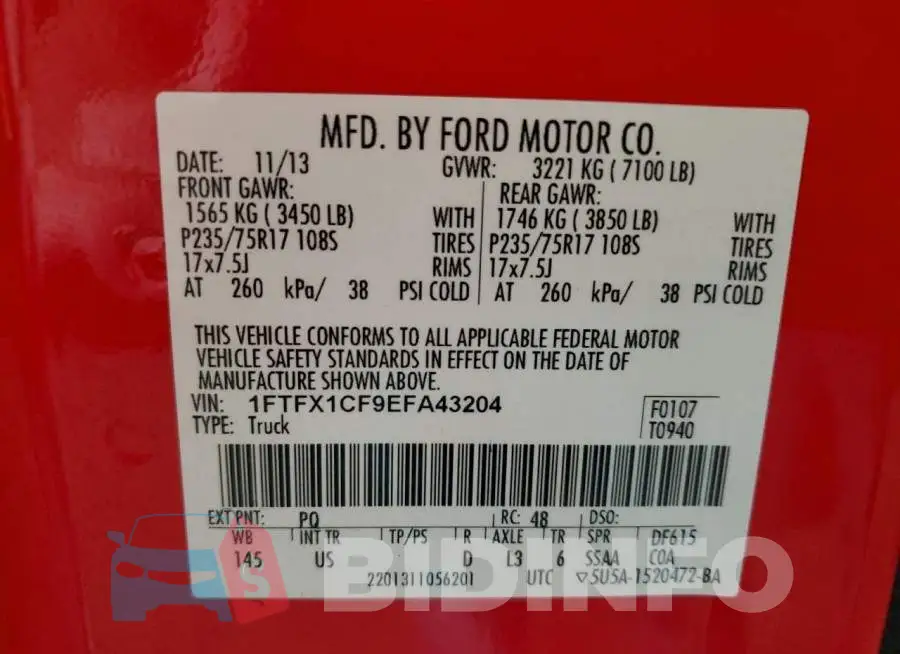 1FTFX1CF9EFA43204 Photo# 12