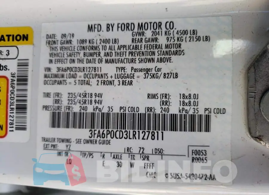 3FA6P0CD3LR127811 Photo# 12