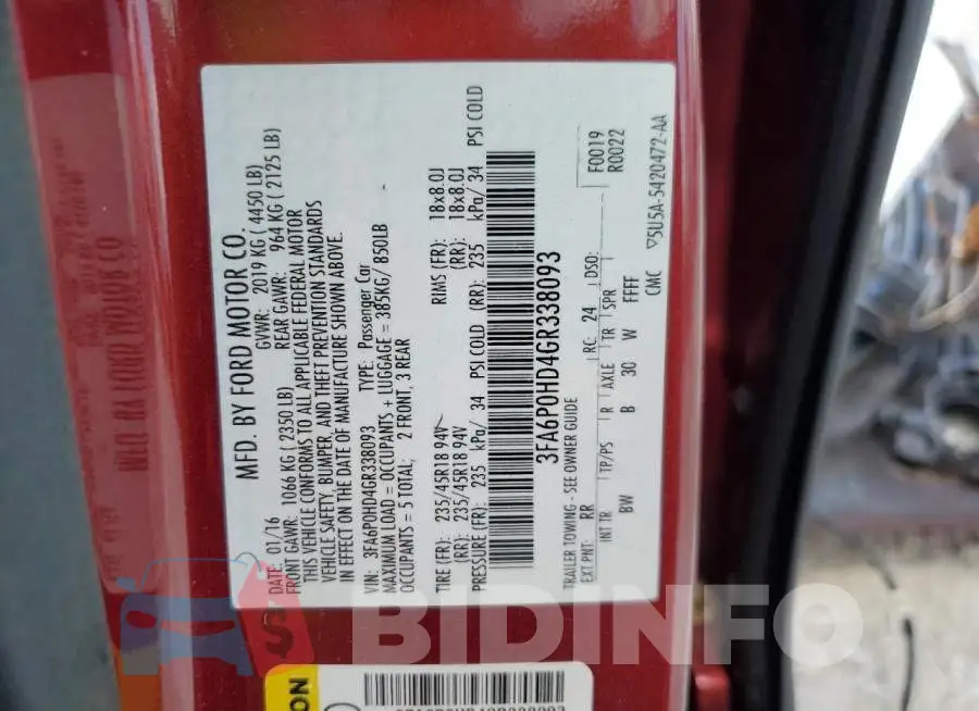 3FA6P0HD4GR338093 Photo# 13