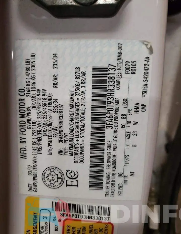 3FA6P0T93HR338137 Photo# 12