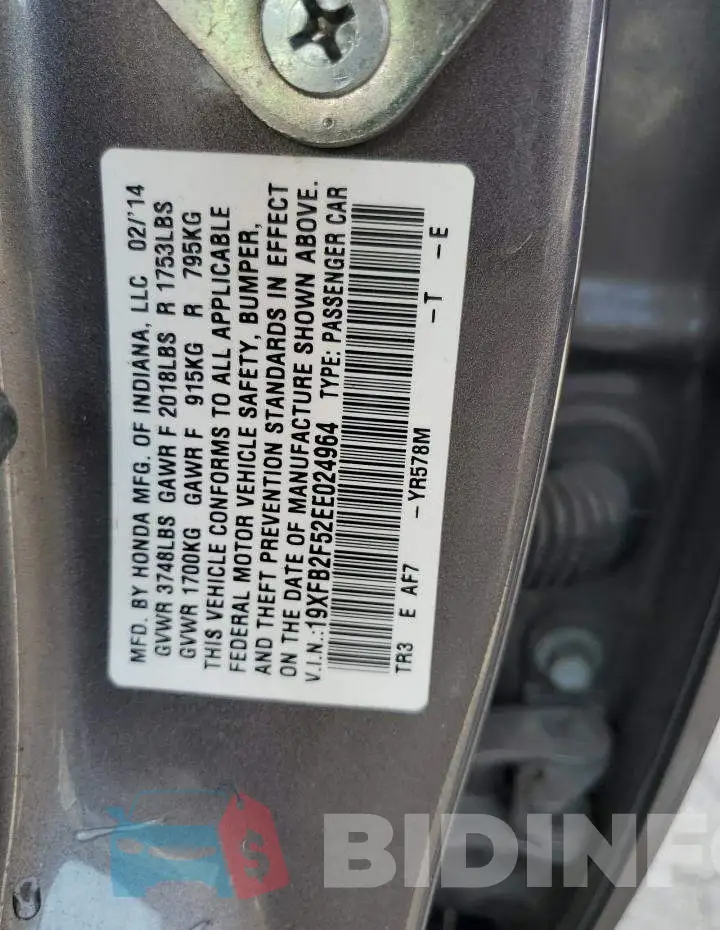 19XFB2F52EE024964 Photo# 12