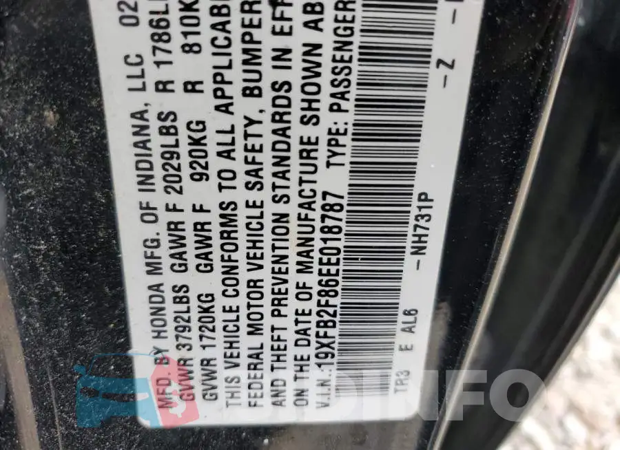 19XFB2F86EE018787 Photo# 12