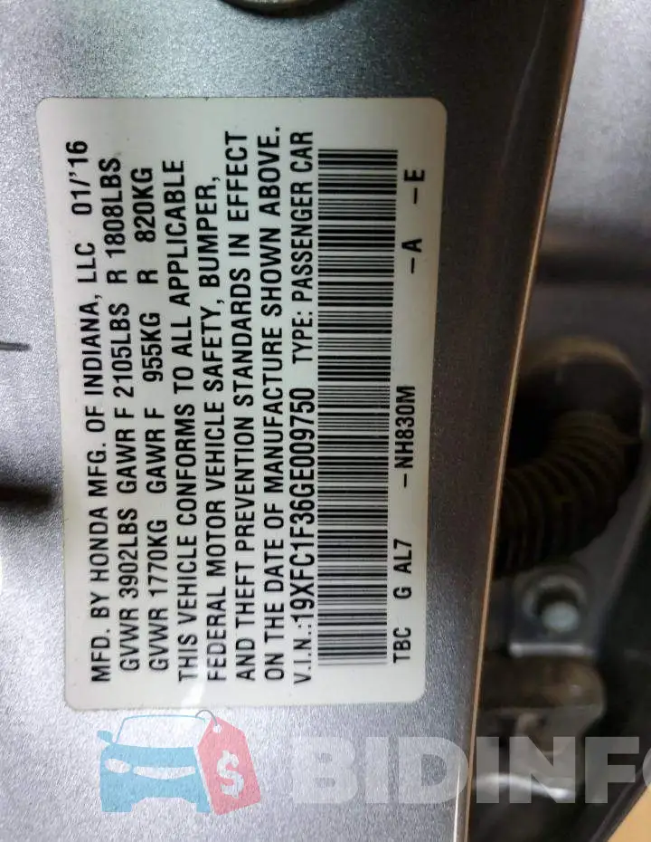 19XFC1F36GE009750 Photo# 12