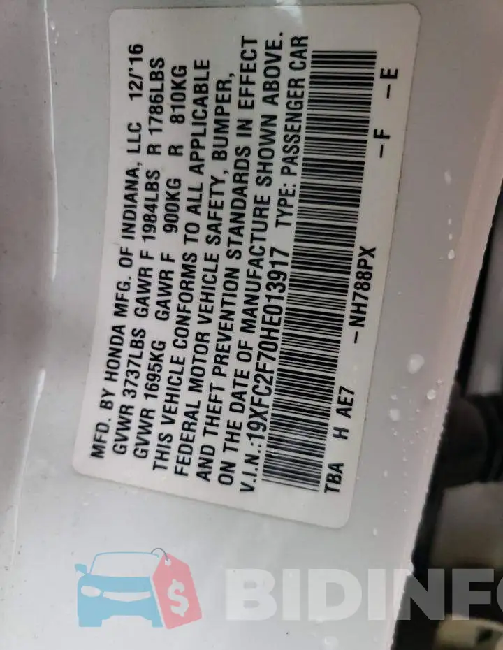 19XFC2F70HE013917 Photo# 12