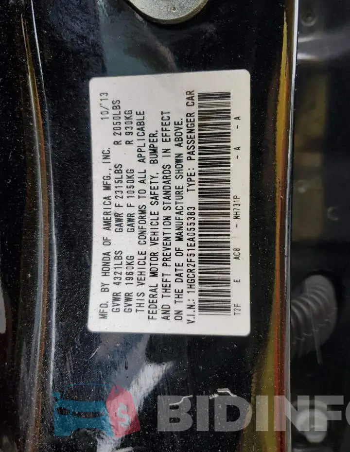 1HGCR2F51EA055383 Photo# 12