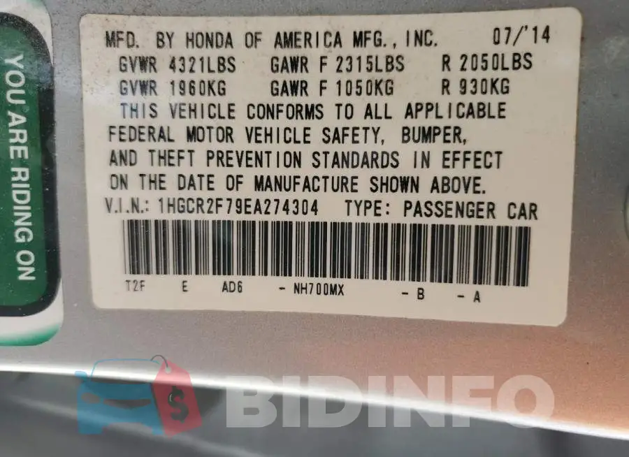 1HGCR2F79EA274304 Photo# 13