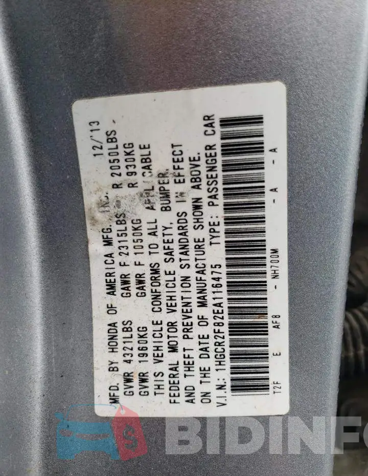 1HGCR2F82EA116475 Photo# 12