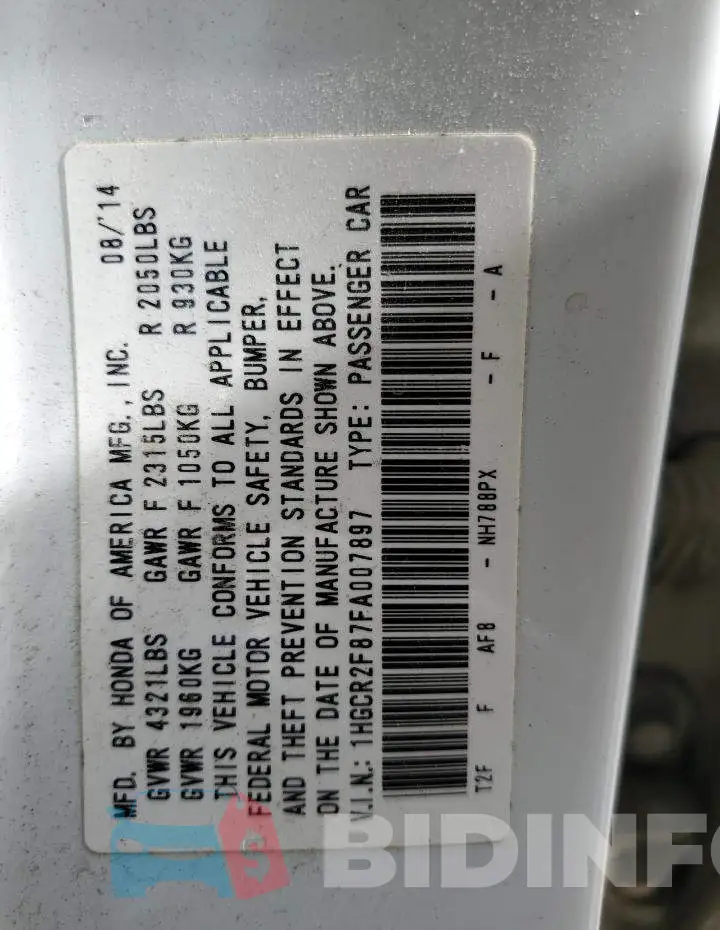 1HGCR2F87FA007897 Photo# 12