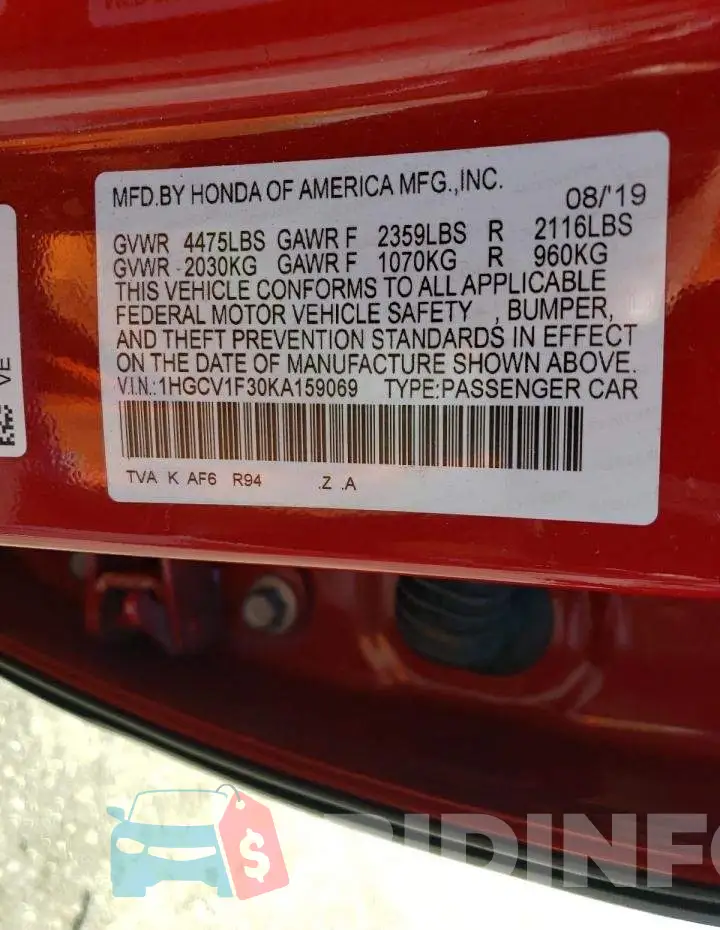 1HGCV1F30KA159069 Photo# 12