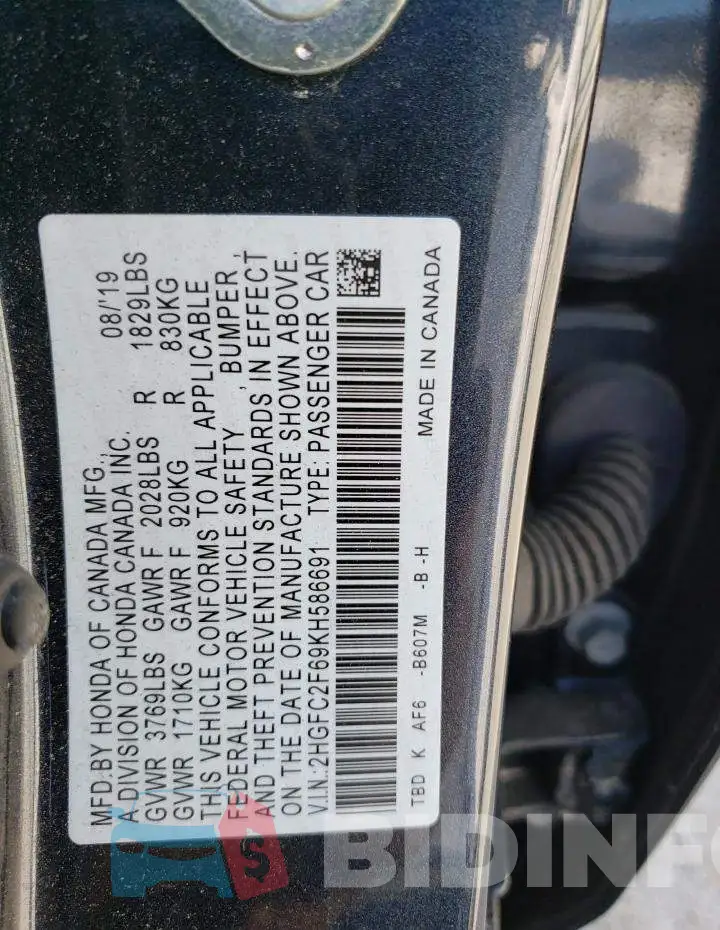 2HGFC2F69KH586691 Photo# 12