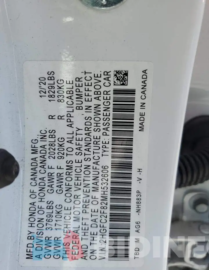 2HGFC2F82MH532606 Photo# 12