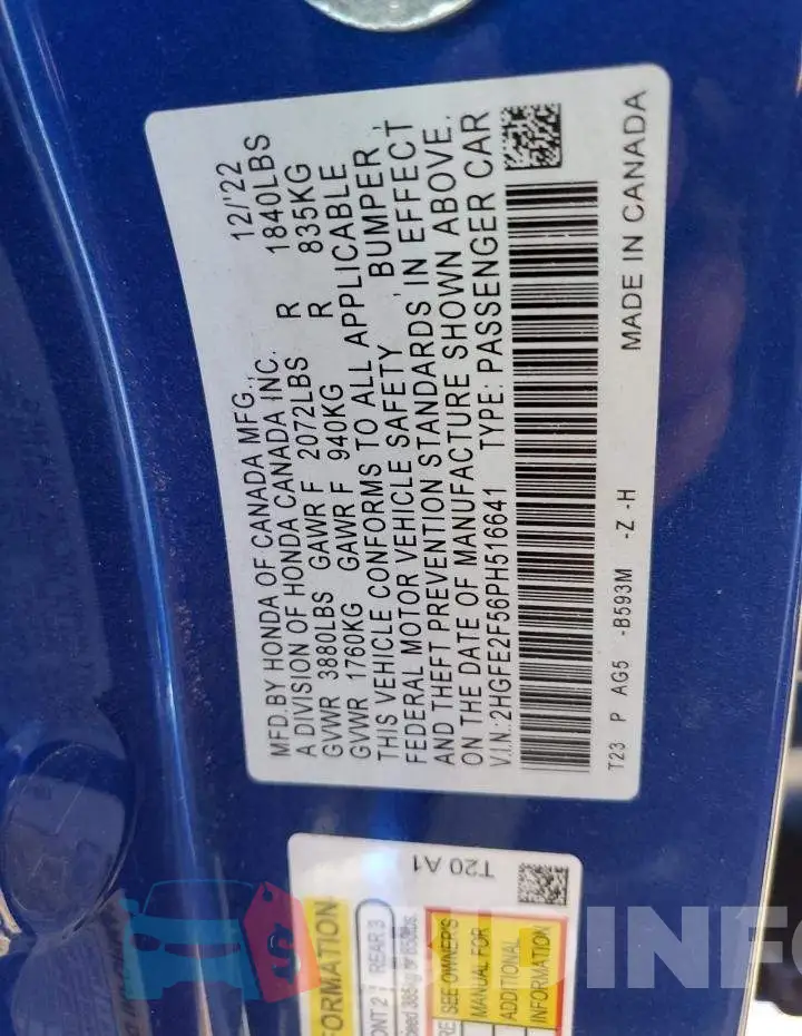 2HGFE2F56PH516641 Photo# 12