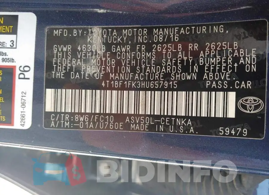 4T1BF1FK3HU657915 Photo# 10