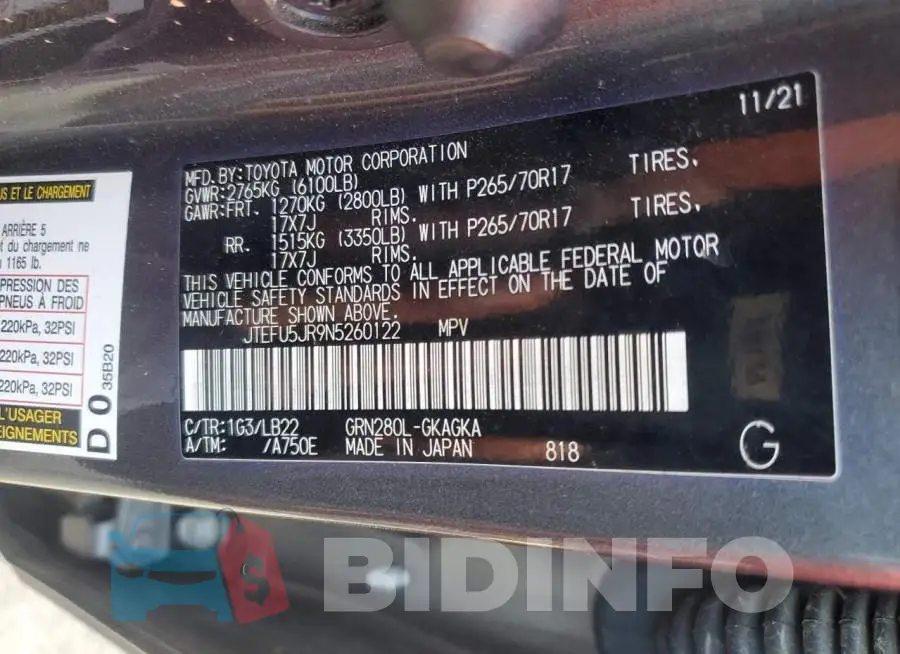 JTEFU5JR9N5260122 Photo# 12