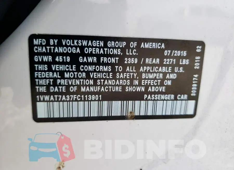 1VWAT7A37FC113901 Photo# 13