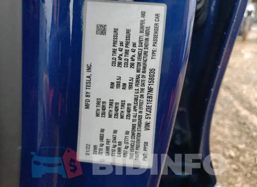 5YJ3E1EB7NF158035 Photo# 12
