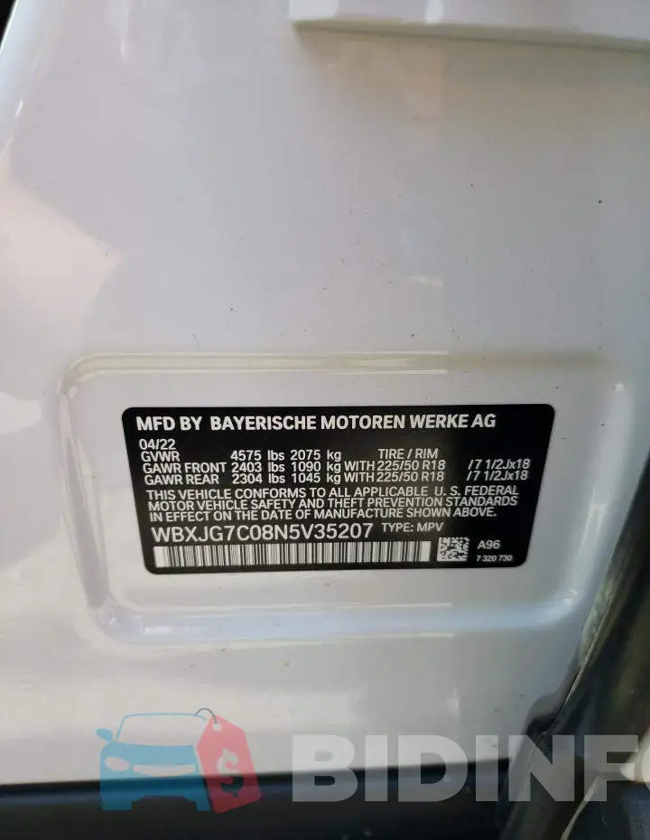 WBXJG7C08N5V35207 Photo# 13