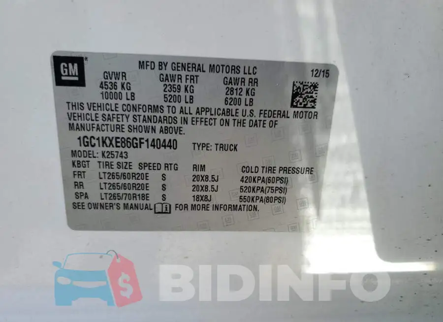 1GC1KXE86GF140440 Photo# 12
