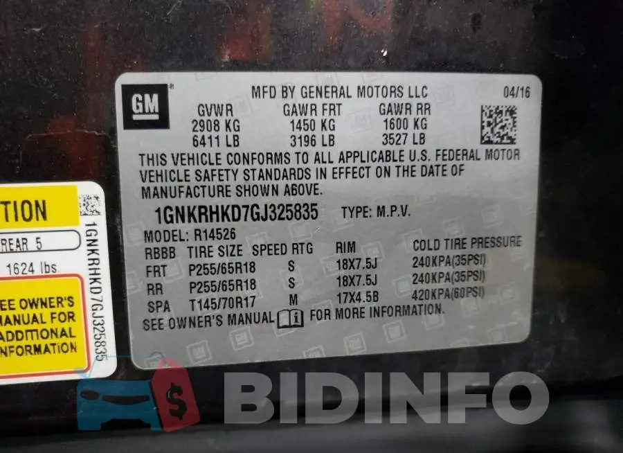 1GNKRHKD7GJ325835 Photo# 13