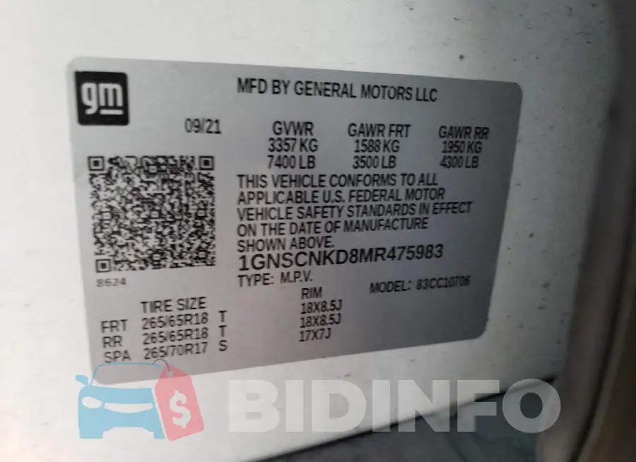 1GNSCNKD8MR475983 Photo# 14