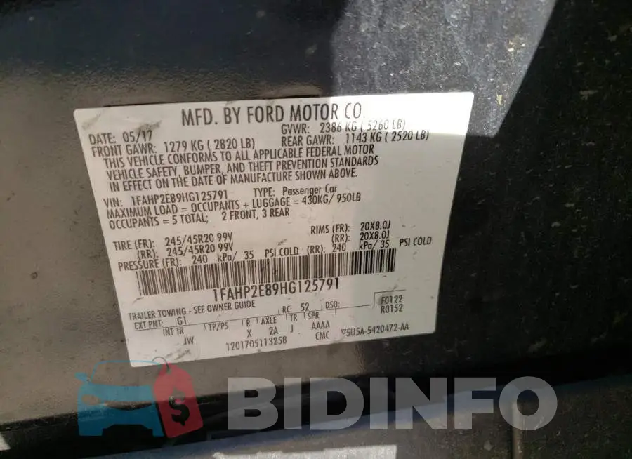 1FAHP2E89HG125791 Photo# 10