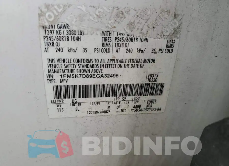 1FM5K7D89EGA32495 Photo# 14