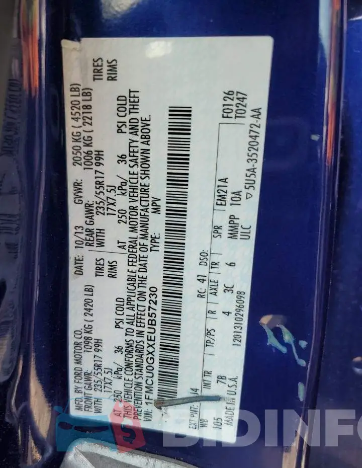 1FMCU0GXXEUB57230 Photo# 13