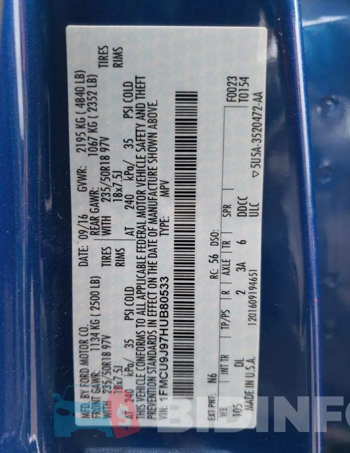 1FMCU9J97HUB80533 Photo# 12