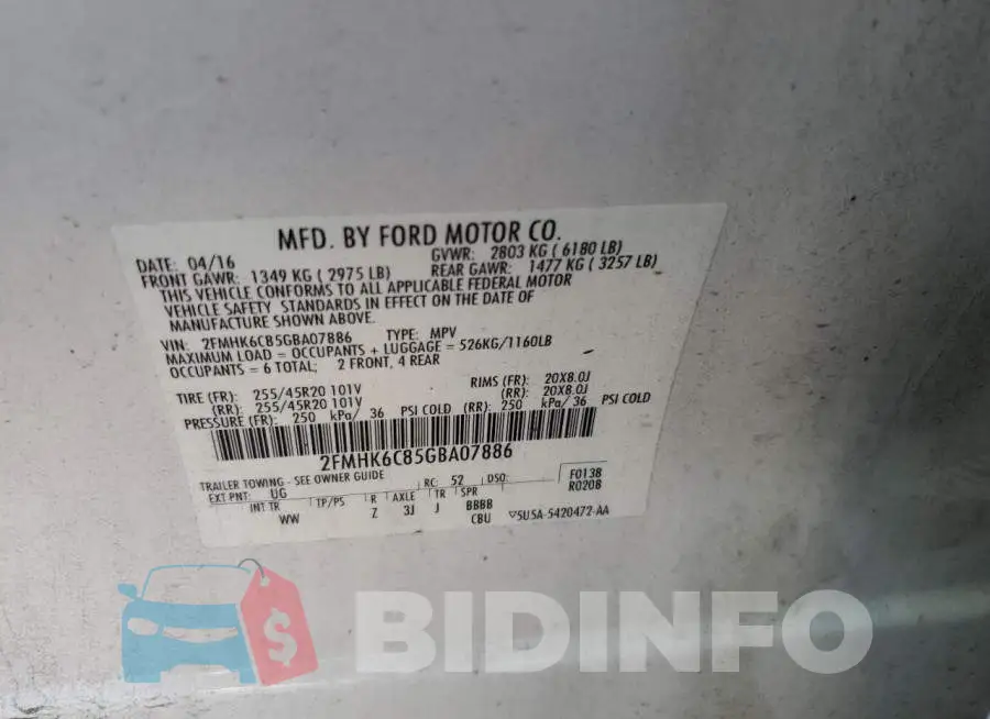 2FMHK6C85GBA07886 Photo# 13