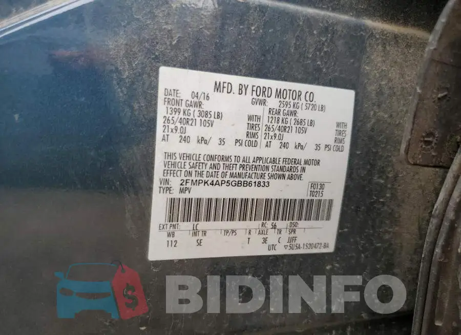 2FMPK4AP5GBB61833 Photo# 12