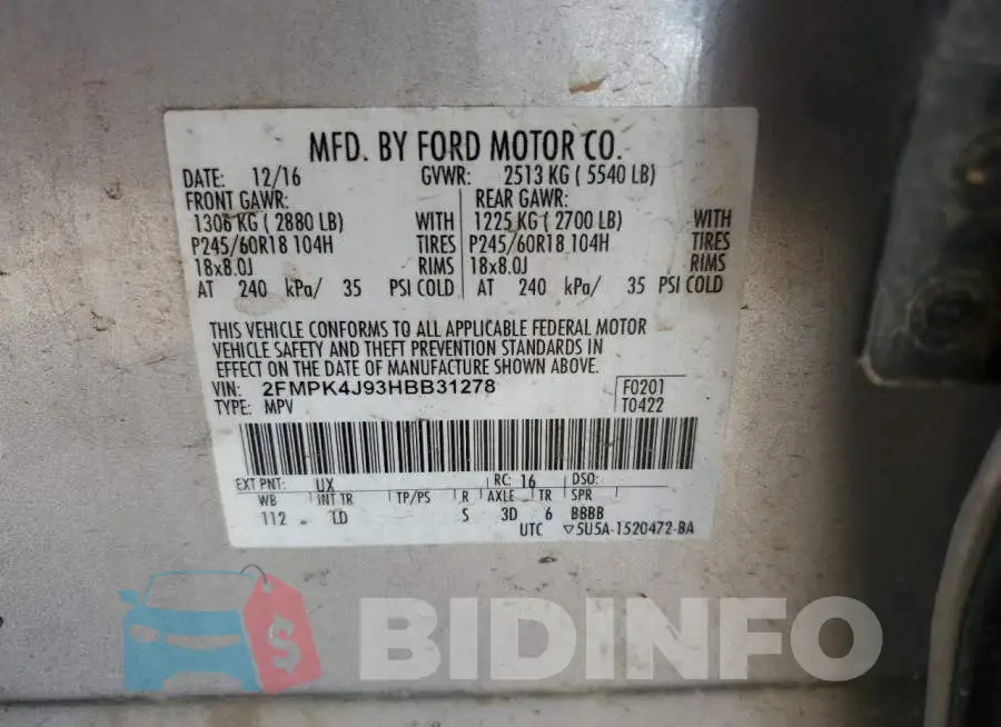 2FMPK4J93HBB31278 Photo# 12