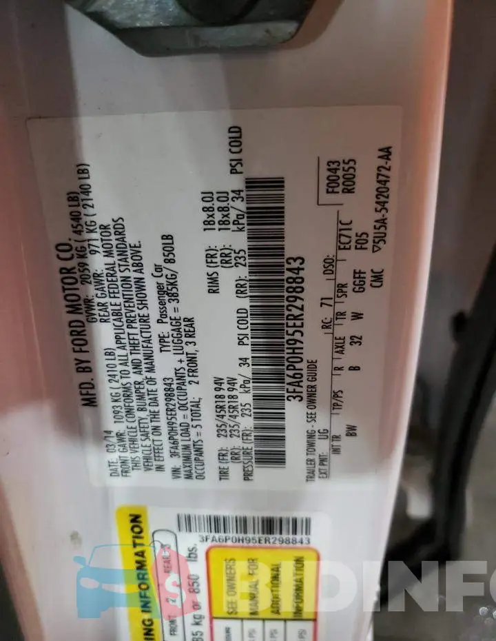 3FA6P0H95ER298843 Photo# 12
