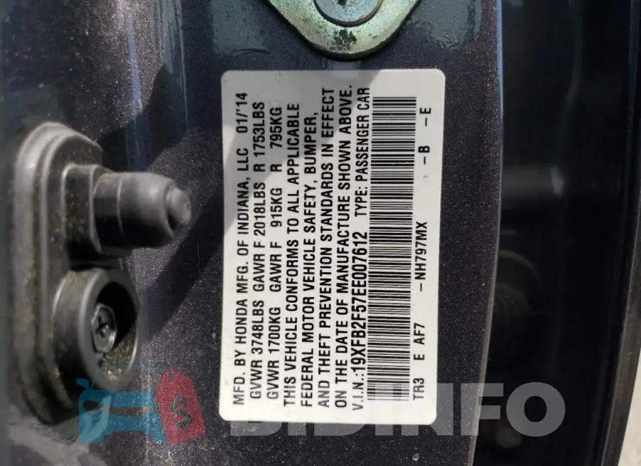 19XFB2F57EE007612 Photo# 12