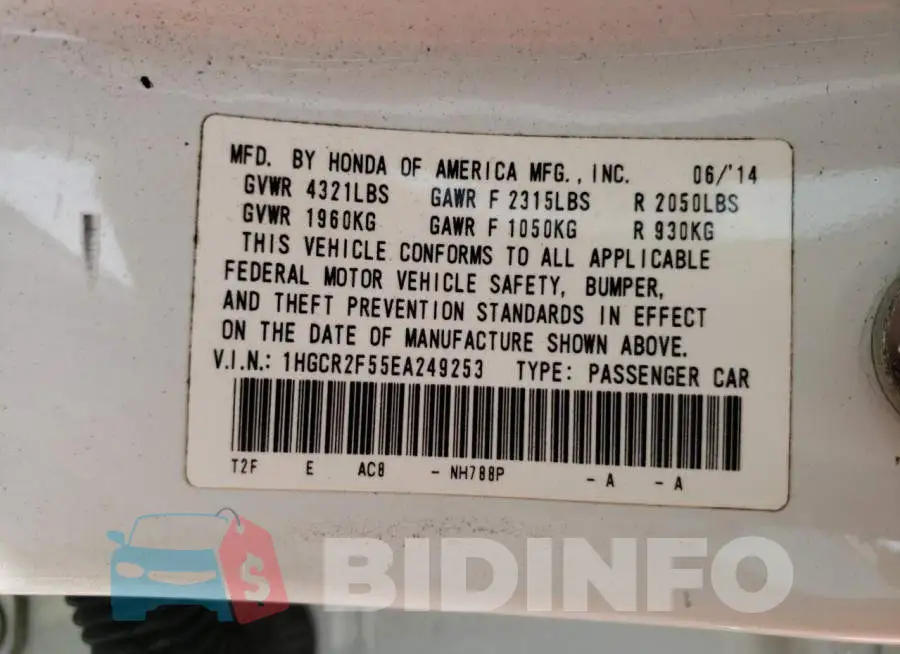1HGCR2F55EA249253 Photo# 12
