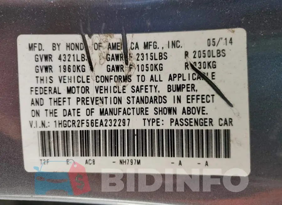 1HGCR2F56EA232297 Photo# 12