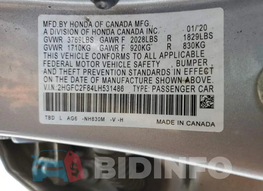 2HGFC2F84LH531486 Photo# 13
