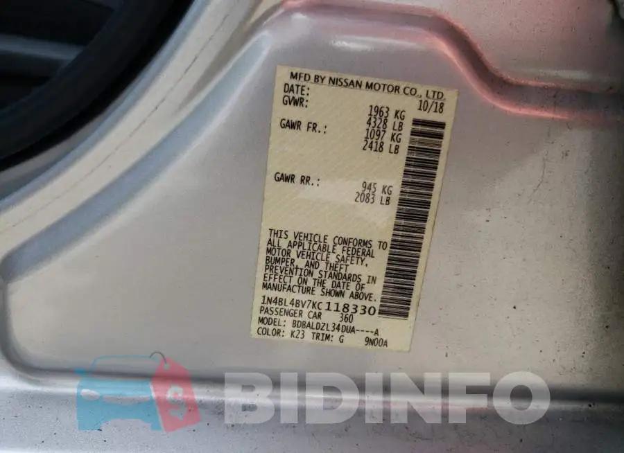 1N4BL4BV7KC118330 Photo# 12