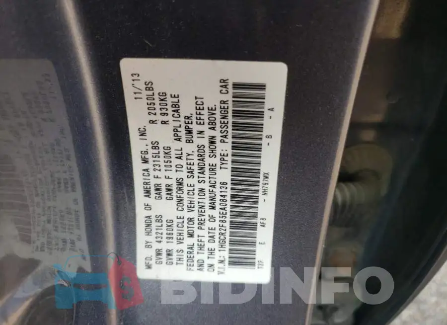 1HGCR2F85EA084136 Photo# 12
